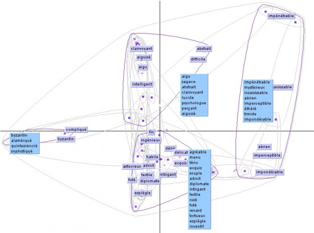 l'entrée "Subtil" et ses synonymes dans la fenêtre de visualisation de l'Atlas Sémantique